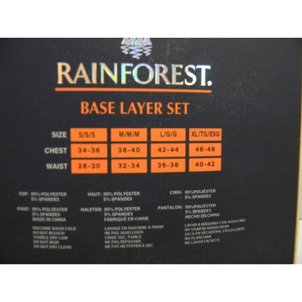 Rainforest Base Layer Set Black Men's Sz Small 